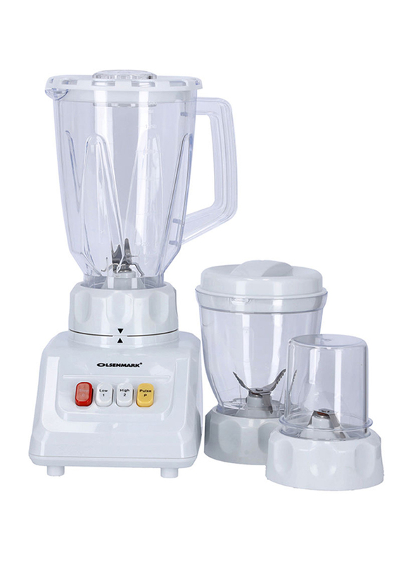 

Olsenmark 1.5L 3 in 1 Juicer Blender Chopper Set, 327W, OMSB2054, White/Clear