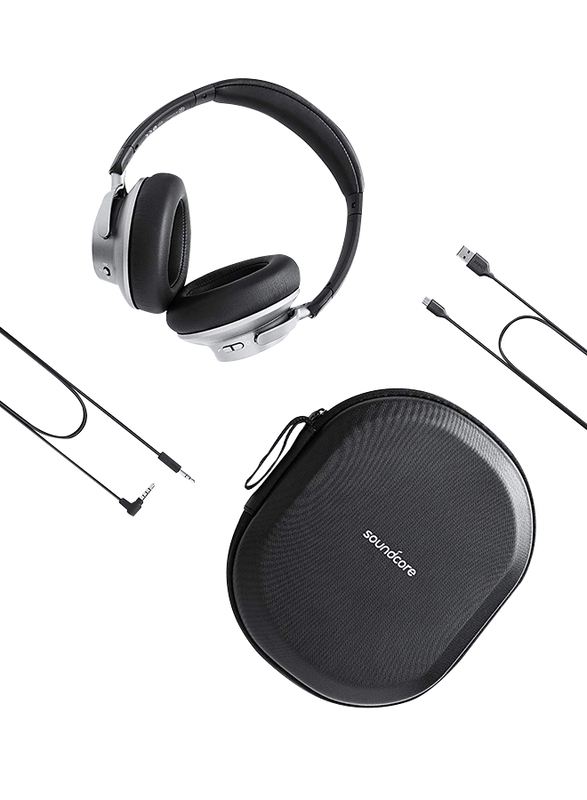 Anker SoundCore Space NC Wireless Bluetooth Over-Ear Noise Cancelling Headset with External Mic, Black/Grey