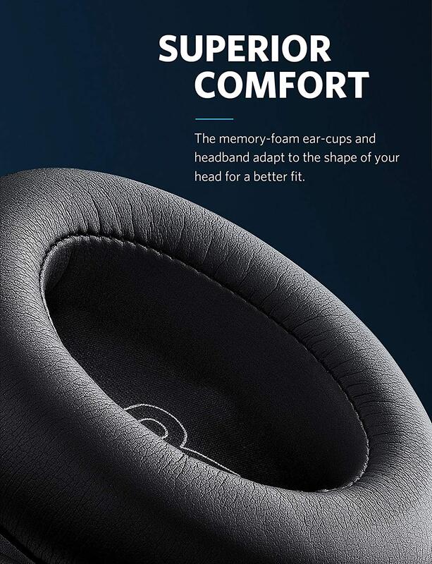 Anker SoundCore Space NC Wireless Bluetooth Over-Ear Noise Cancelling Headset with External Mic, Black/Grey