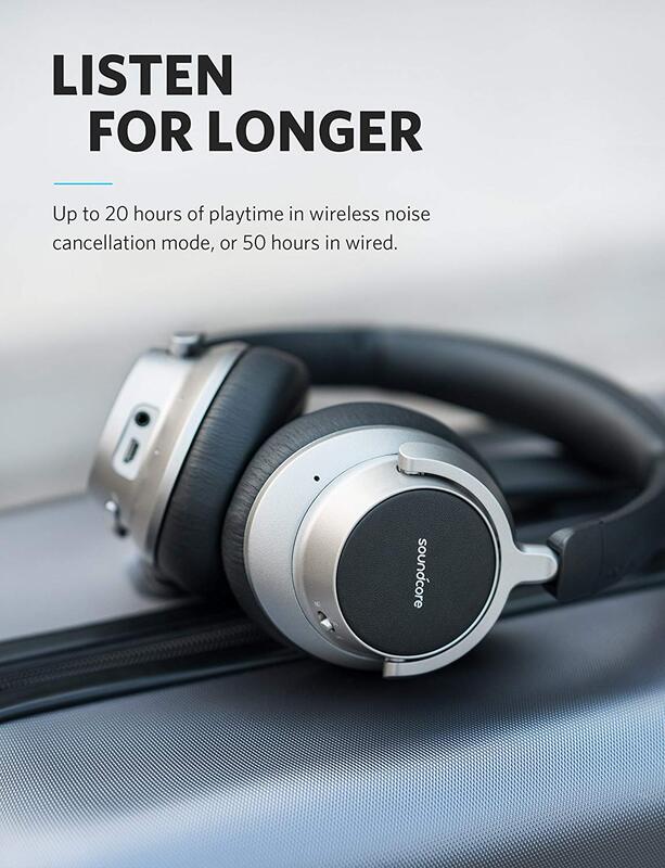 Anker SoundCore Space NC Wireless Bluetooth Over-Ear Noise Cancelling Headset with External Mic, Black/Grey
