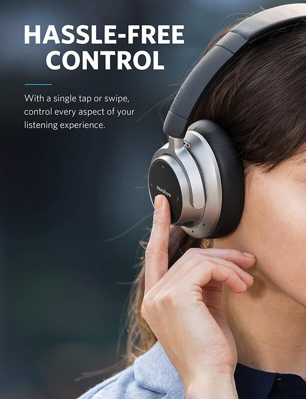 Anker SoundCore Space NC Wireless Bluetooth Over-Ear Noise Cancelling Headset with External Mic, Black/Grey