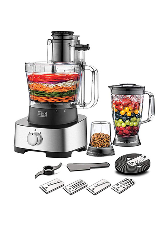 Black+Decker 4 in 1 Plastic Food Processor, 880W, FX1050-B5, Silver/Black
