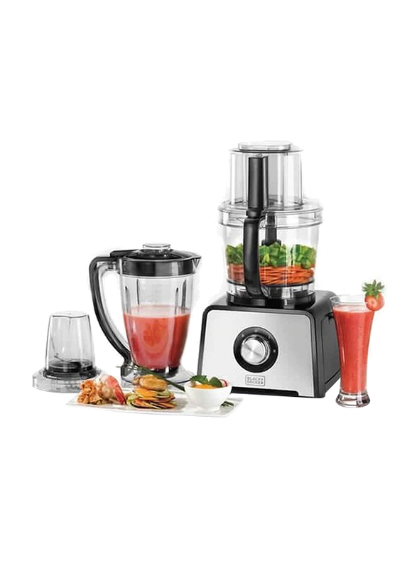 Black+Decker 4 in 1 Stainless Steel Food Processor, 800W, FX810-B5, Black/Silver