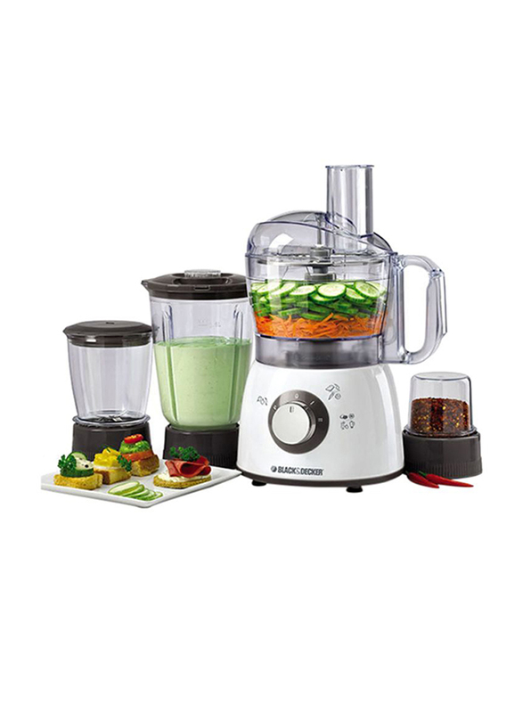 Black+Decker Food Processor, 400W, with Blender, Mincer & Grinder, FX400BMG-B5, White