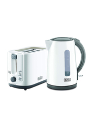 Black+Decker 2 Slice Toaster + 1.7L Electric Kettle Breakfast Set, 750W+2200W, MBF70-B5, White