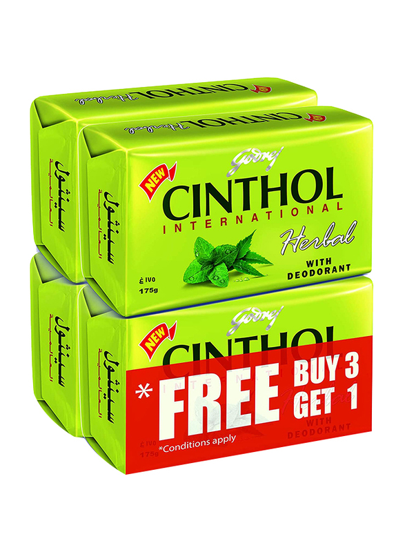 

Godrej Cinthol Herbal Bath Soap Bar with 99.9% Germ Protection, 175gm x 4 Pieces