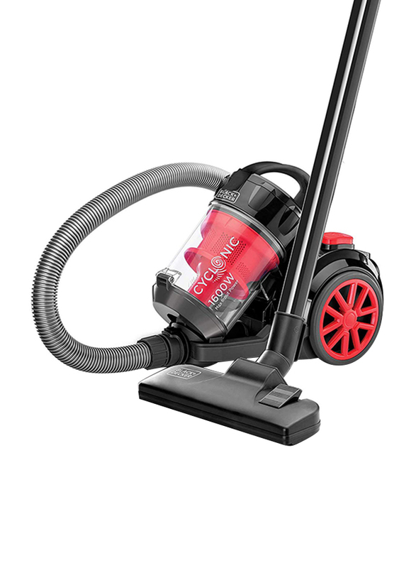 Black and Decker 1600W Cyclonic Canister Vacuum Cleaner, 2.5L VM1680-B5, Red/Black