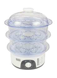 Black+Decker 10L 3 Tier Electric Food Steamer, HS6000-B5, White