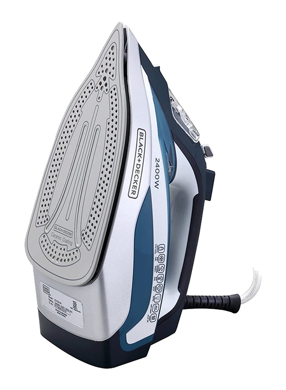Black+Decker Steam Iron with Ceramic Soleplate, 2400W, X2150-B5, Blue/Black/White
