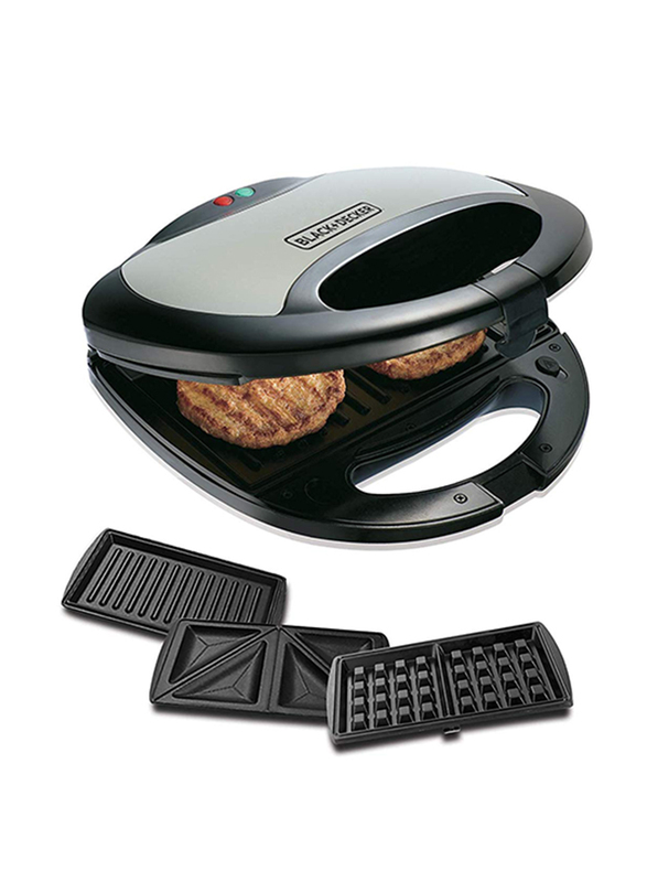 Black+Decker 3 in 1 Sandwich Grill & Waffle Maker, 750W, TS2090-B5, Black
