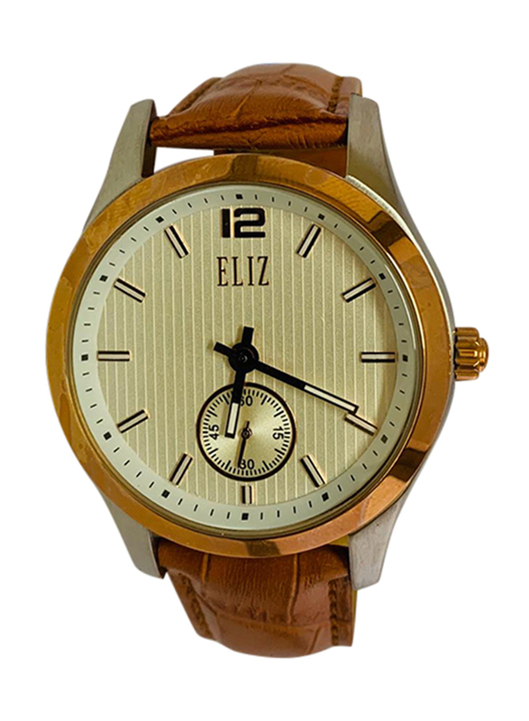 

Eliz Analog Watch for Men with Leather Band, 30-8386G, Brown-Off White