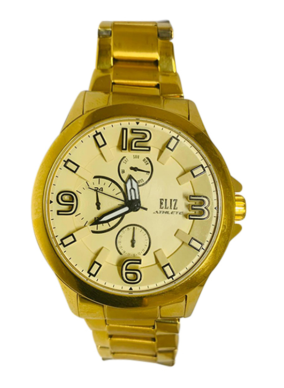 

Eliz Analog Watch for Men with Stainless Steel Band, 20-8171G, Gold-Beige