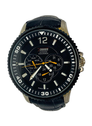 Cruiser Analog Watch for Men with Leather Band, Chronograph, C6258G, Black