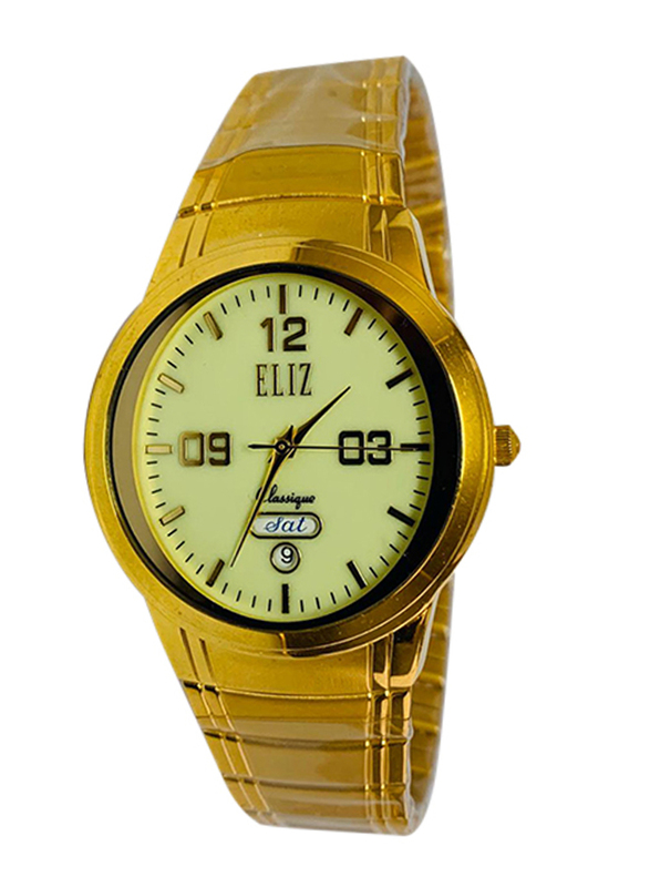 Eliz Analog Watch for Men with Stainless Steel Band, 20-8276, Gold-Beige