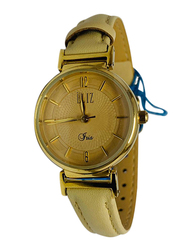 Eliz Analog Watch for Women with Leather Band, 25-8405L, Light Yellow-Gold