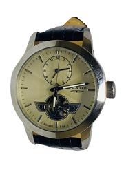 Blade Analog Watch for Men with Leather Band, 10-3150G, Black-Beige
