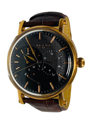 Blade Analog Watch for Men with Leather Band, Chronograph, 30-3484G, Brown-Black