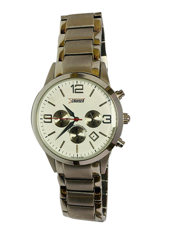 Cruiser Analog Watch for Men with Stainless Steel Band, Chronograph, C6189G, Silver-White