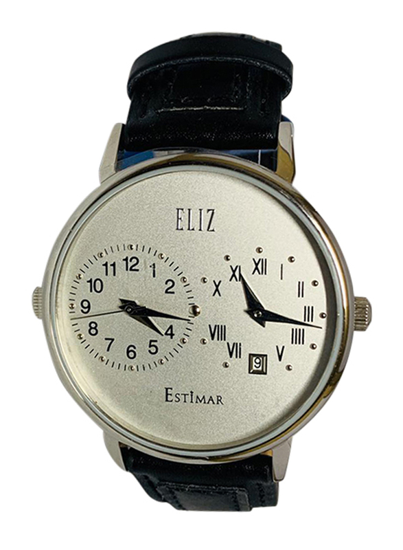 

Eliz Analog Watch for Men with Leather Band, 10-8156G, Black-White