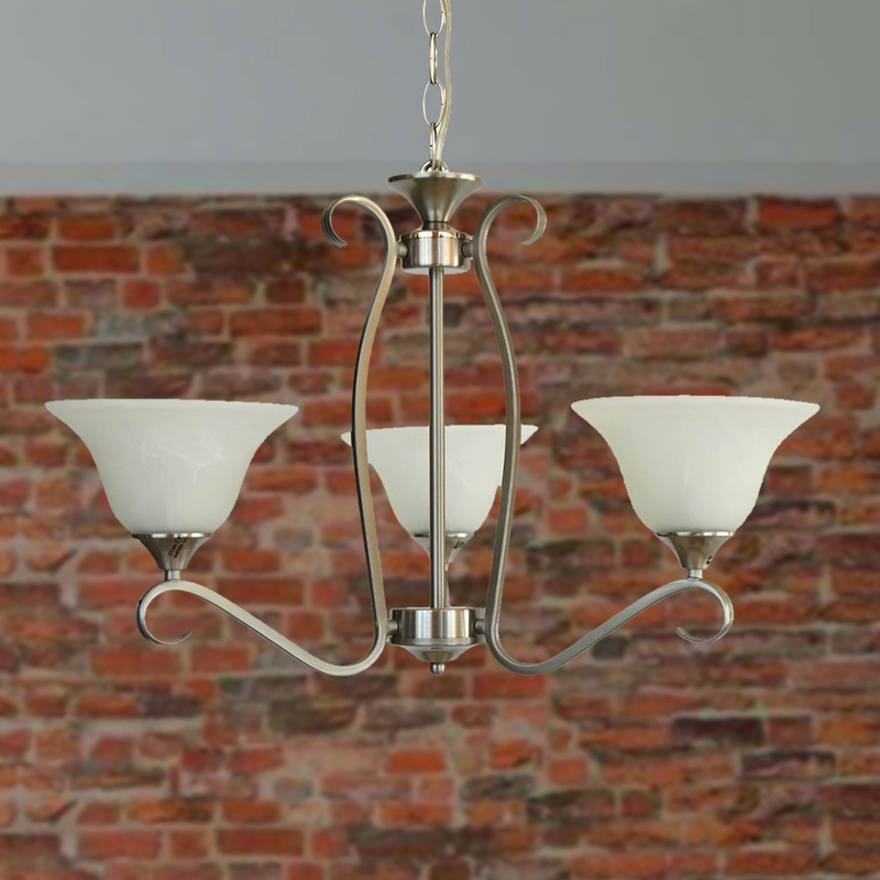 Salhiya Lighting Uplight Chandelier, E27 Bulb Type, 3 Arms, D604, Satin Nickel