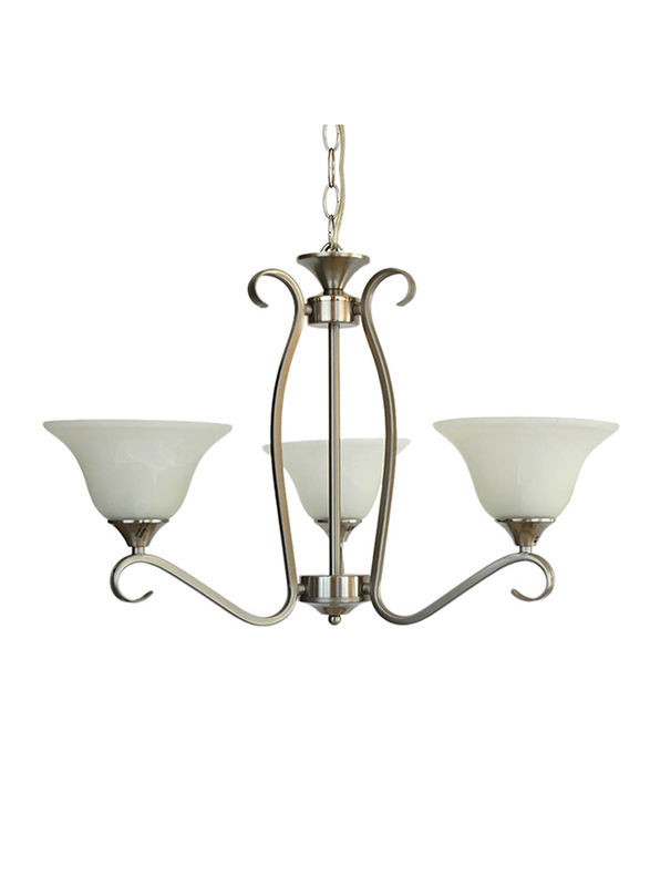 Salhiya Lighting Uplight Chandelier, E27 Bulb Type, 3 Arms, D604, Satin Nickel