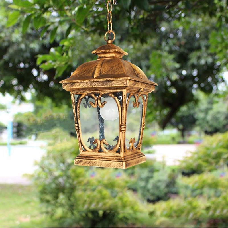 Salhiya Lighting Outdoor Hanging Ceiling Light, E27 Bulb Type, Small, OH4601S, Black/Gold