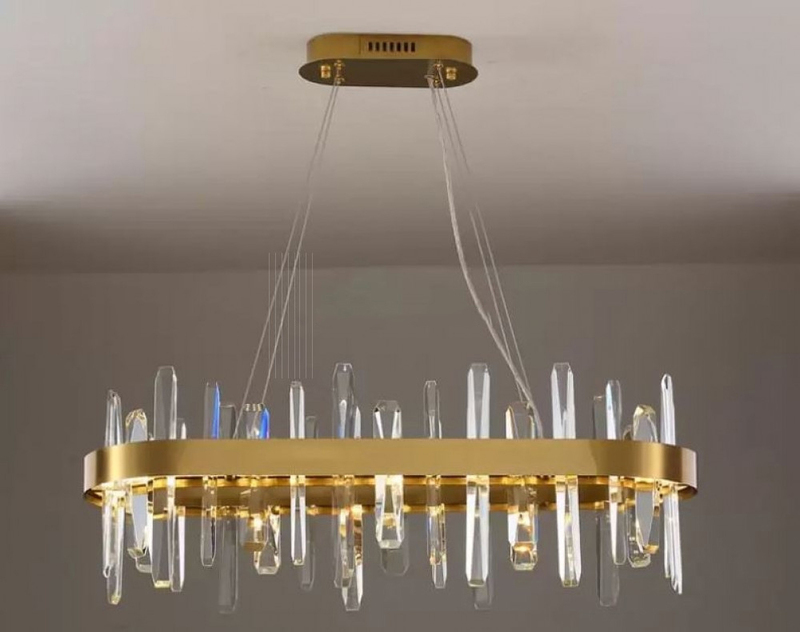 Salhiya Lighting Modern 80 LED Glass Iron Crystal Oval Pendant Light, TLD20200813, Gold