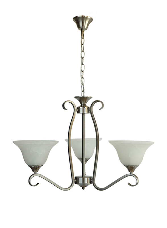 Salhiya Lighting Uplight Chandelier, E27 Bulb Type, 3 Arms, D604, Satin Nickel
