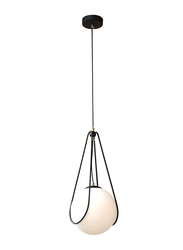 Salhiya Lighting Modern Single Opal Glass Ball Vintage Hoop Pendant Light, MD2928-1, Black