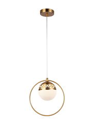 Salhiya Lighting Modern Single Opal Glass Ball Vintage Hoop Pendant Light, TP20190806A-1BR, Bronze Brown