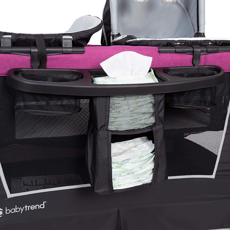 Baby Trend Retreat Nursery Center Play Yard with Bassinet, Mulberry, Pink/Black