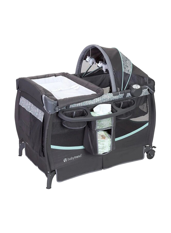 Baby Trend Deluxe II Nursery Center Play Yard with Bassinets, Ziggy, Black