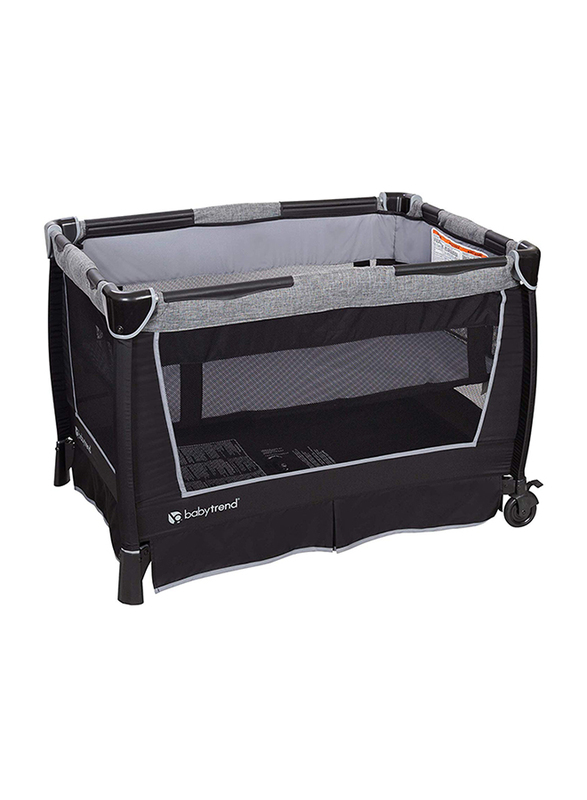 Baby Trend Retreat Twins Nursery Center Play Yard with Bassinet, Quarry, Black/Grey