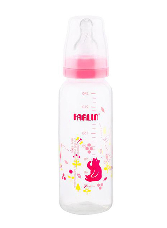 Farlin Pp Standard Neck Feeder Baby Bottle for Girls, 240ml, Pink/Clear