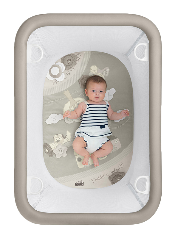 Cam Lusso Box Playpen with Playing Carpet, Teddy's World, Brown