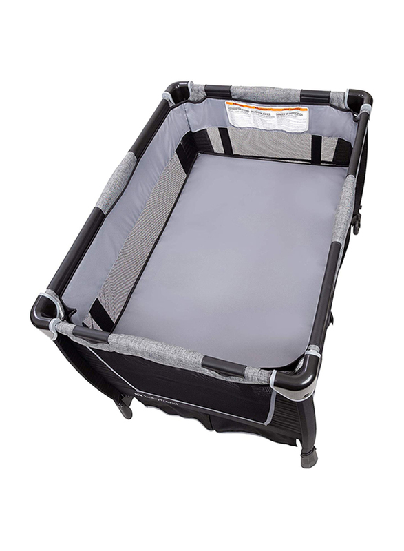 Baby Trend Retreat Twins Nursery Center Play Yard with Bassinet, Quarry, Black/Grey