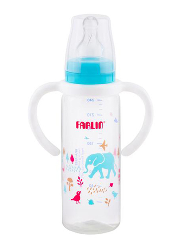 Farlin Pp Standard Neck Feeder Baby Bottle with Handle, 240ml, Blue/Clear