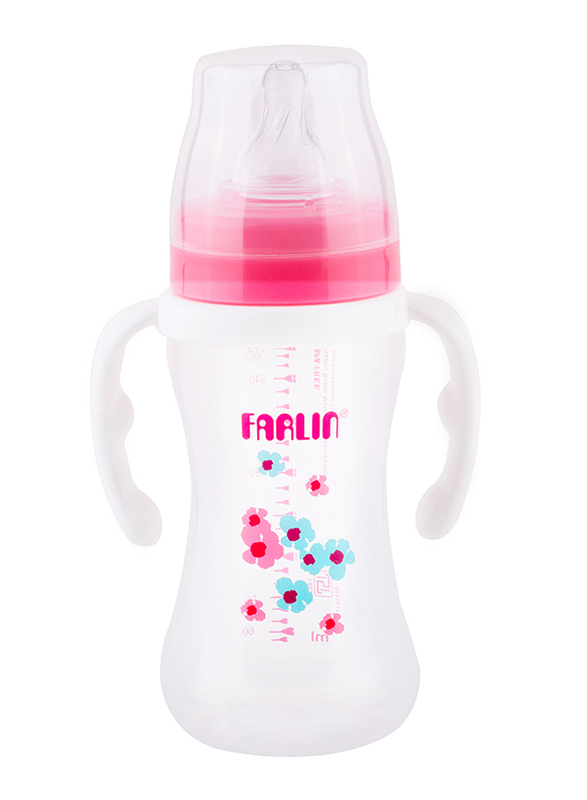 Farlin Pp Wide Baby Neck Feeder with Handle Baby Bottle for Girls, 270ml, Pink/White