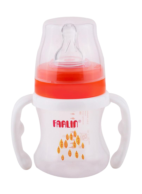 Farlin Pp Wide Baby Neck Feeder with Handle Baby Bottle, 150ml, Orange/White