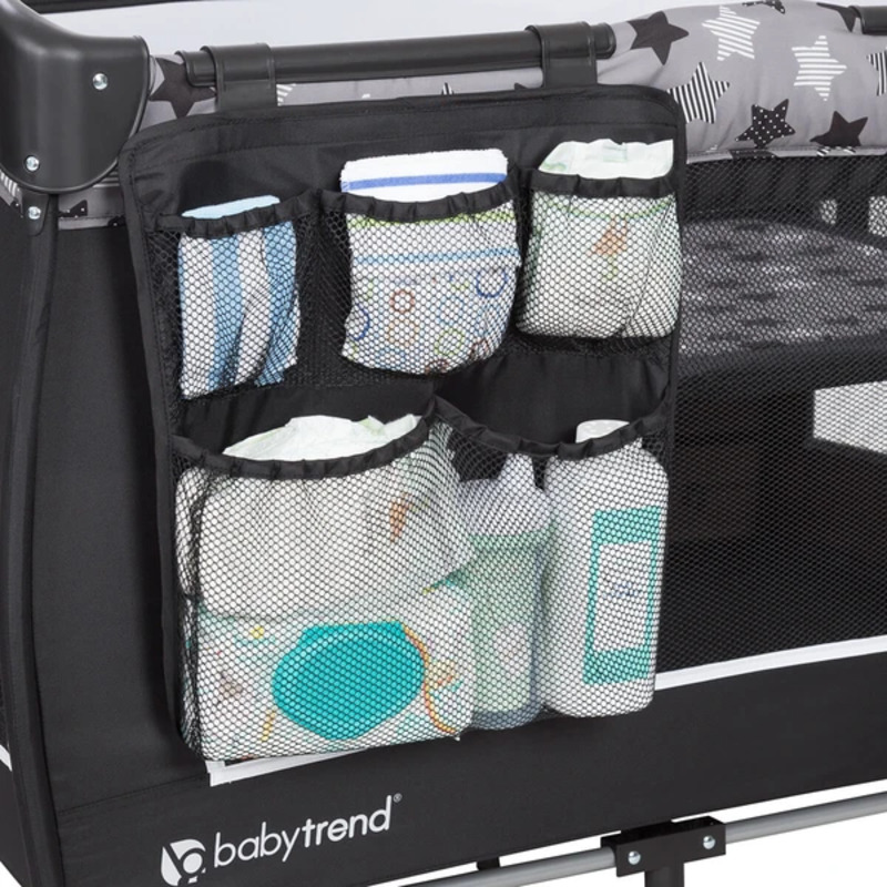 Baby Trend Trend-E Nursery Center Play Yard with Bassinet, Rising Star, Grey/Black
