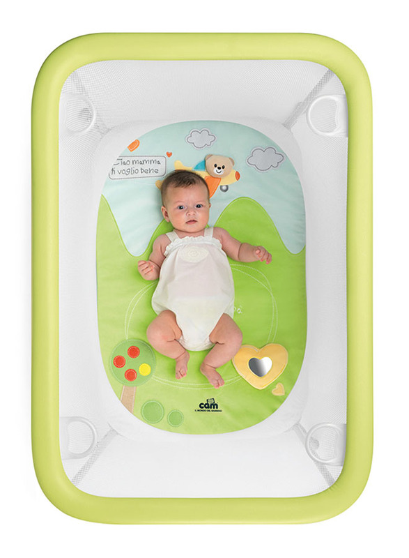 Cam Lusso Box Playpen with Playing Carpet, Nature, Green