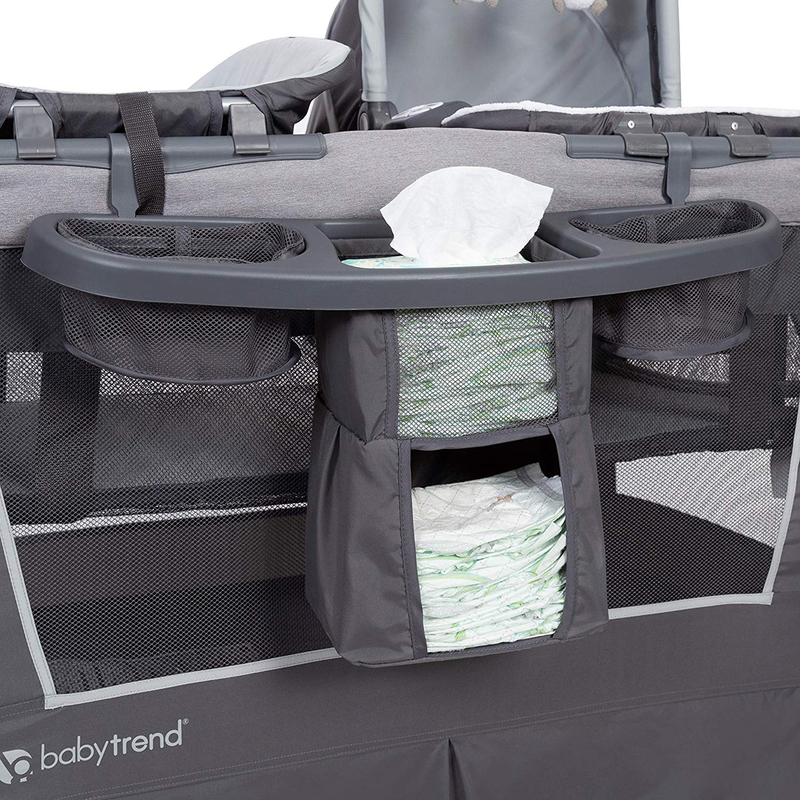 Baby Trend Retreat Nursery Center Play Yard with Bassinet, Robin, Grey/Black