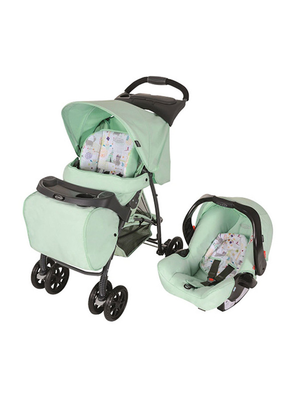 Graco Mirage Plus Travel System with Parent Tray Aztec Car Seat & Baby Stroller Set, Light Green