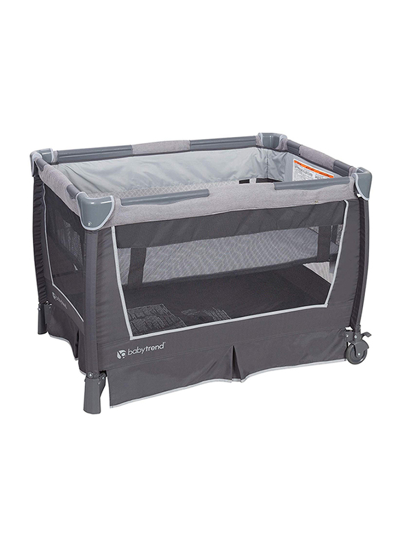 Baby Trend Retreat Nursery Center Play Yard with Bassinet, Robin, Grey/Black