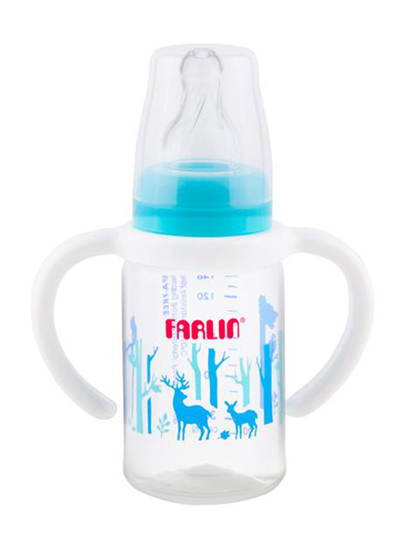 Farlin Pp Standard Neck Feeder Baby Bottle with Handle, 140ml, Blue/Clear