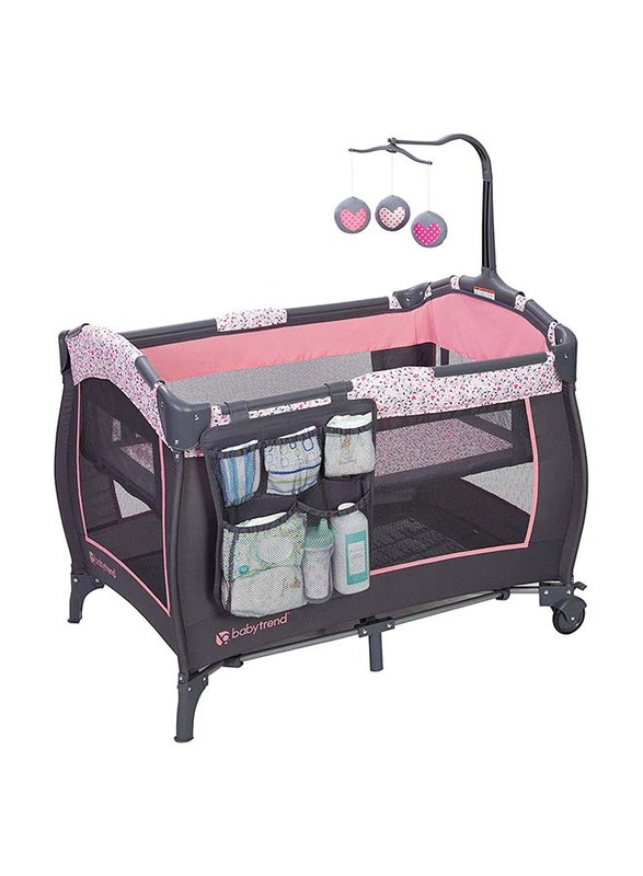 Baby Trend Trend-E Nursery Center Play Yard with Bassinet, April, Pink/Brown/Black