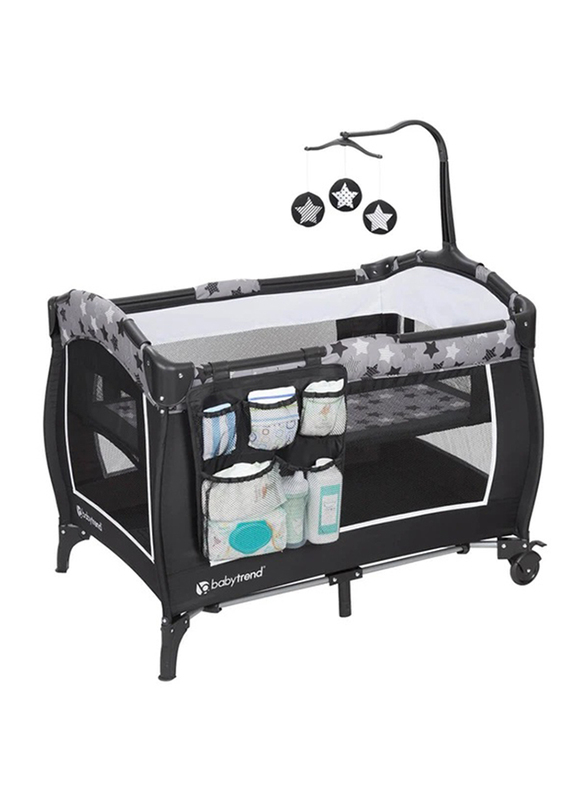 Baby Trend Trend-E Nursery Center Play Yard with Bassinet, Rising Star, Grey/Black