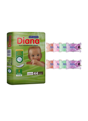 Diana Baby Diaper Bundle with Bebiko 8-Pack Pocket Wet Baby Wipes, Size 2, Mini, 3-6 kg, 44 Count