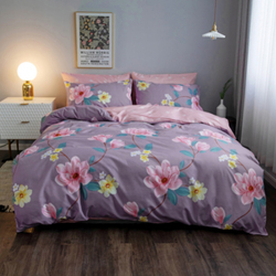 Deals For Less Luna Home 6-Piece Flower Design Bedding Set, Without Filler, 1 Duvet Cover + 1 Flat Sheet + 4 Pillow Cases, Queen/Double, Purple