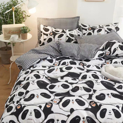Deals For Less Luna Home 4-Piece Panda Design Bedding Set, Without Filler, 1 Duvet Cover + 1 Fitted Sheet + 2 Pillow Cases, Single, Black/White